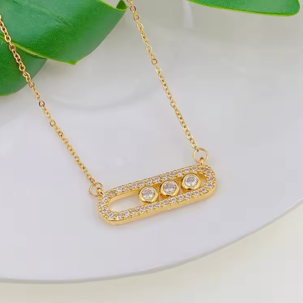 Gold Bar Pendant Necklace with 3 movable Crystal Accents